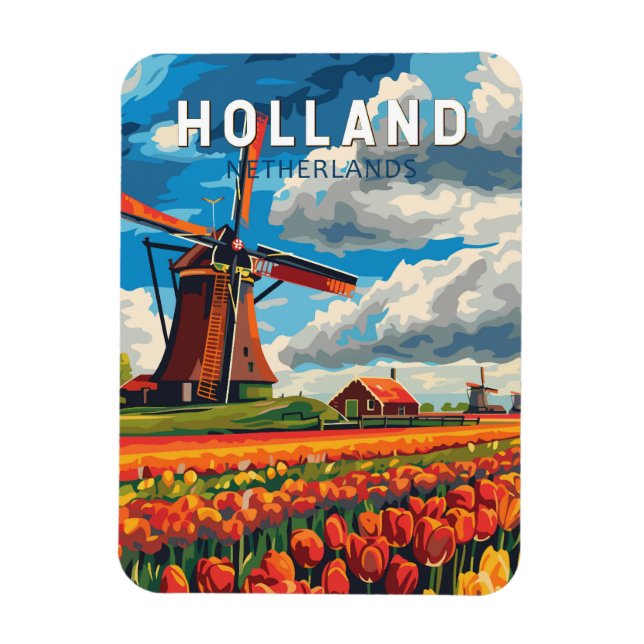 Holland Netherlands Travel Art Vintage Magnet (Vertikal)