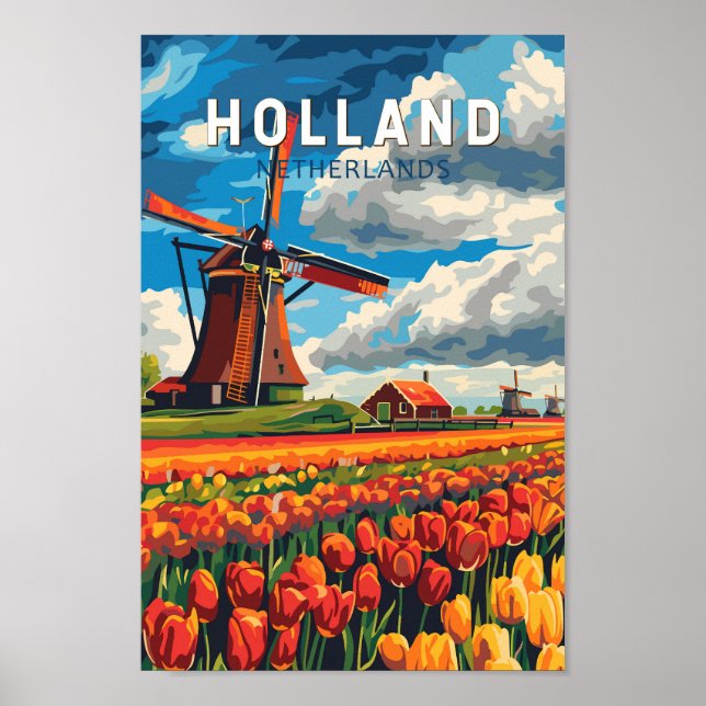 Holland Netherlands Travel Art Vintage Poster (Framsidan)