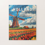 Holland Netherlands Travel Art Vintage Pussel<br><div class="desc">Färgdesign för Holland-reflektor. Nederländerna är ett geografiskt område och en före detta provins på Nederländernas westerna kusten.</div>