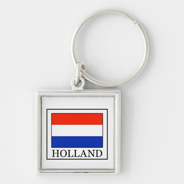 Holland-nyckelkedja Fyrkantig Silverfärgad Nyckelring (Framsidan)