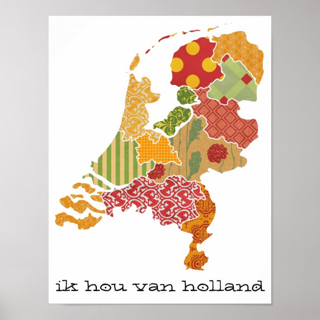 Holland Province Karta Bohemian Patchwork Stil Poster (Framsidan)