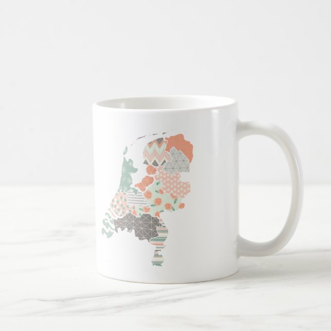Holland Province Karta Geometric Patchwork Stil Kaffemugg (Höger)