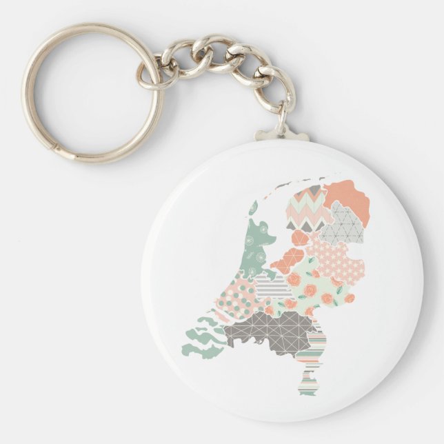 Holland Province Karta Geometric Patchwork Stil Nyckelring (Framsidan)