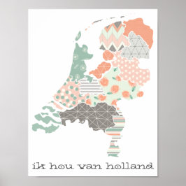 Holland Province Karta Geometric Patchwork Stil Poster