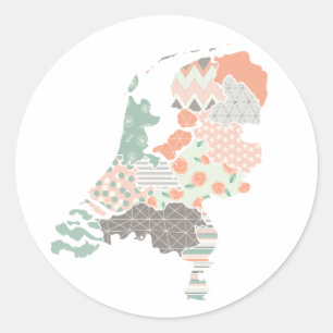 Holland Province Karta Geometric Patchwork Stil Runt Klistermärke