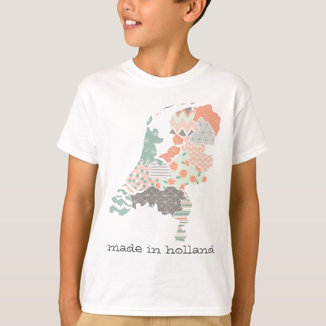 Holland Province Karta Geometric Patchwork Stil Tee Shirt (Framsida)