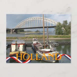 Holland River Waal Bridge och Boats Postcard Vykort