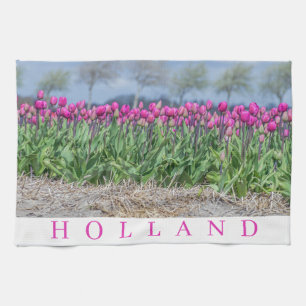 Holland rosa tulips fält visningshandduk för te kökshandduk