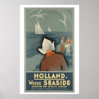 Holland Seaside Netherlands Vintage Travel Poster