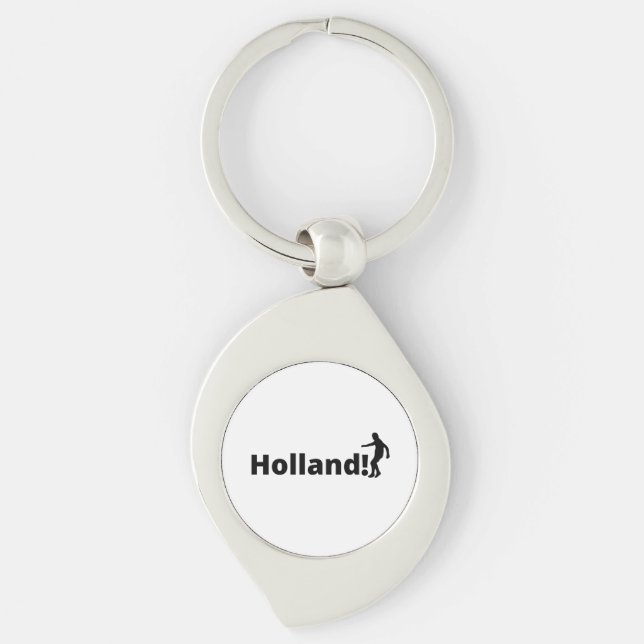 Holland Soccer Swirl Silverfärgad Nyckelring (Framsidan)