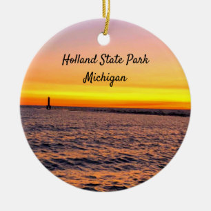 Holland State Park Michigan Pier Sunset Julgransprydnad Keramik
