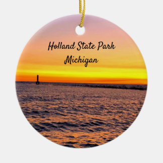 Holland State Park Michigan Pier Sunset Julgransprydnad Keramik