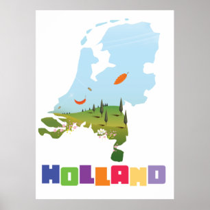 Holland tecknad karta poster
