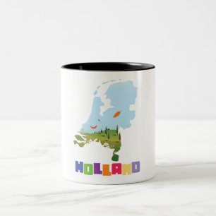 Holland tecknad karta Två-Tonad mugg