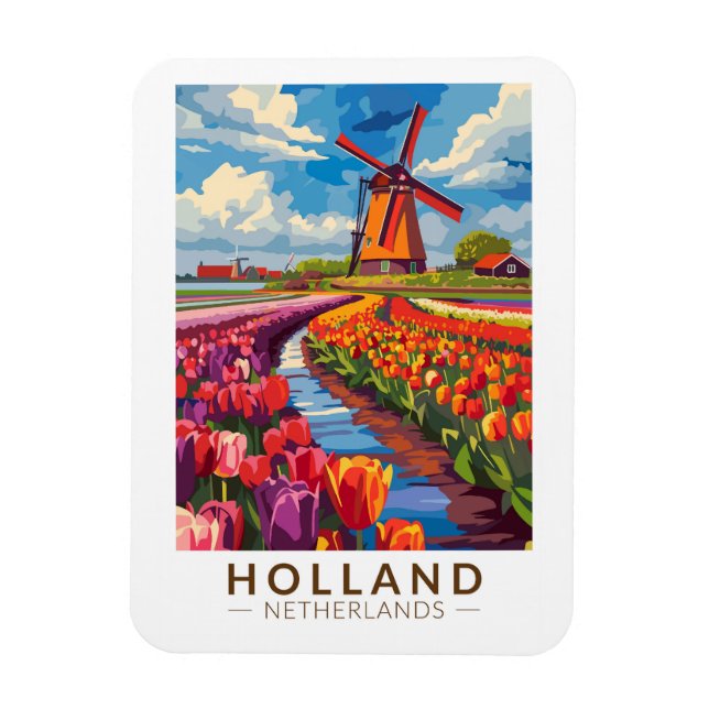 Holland Travel Art Vintage Magnet (Vertikal)