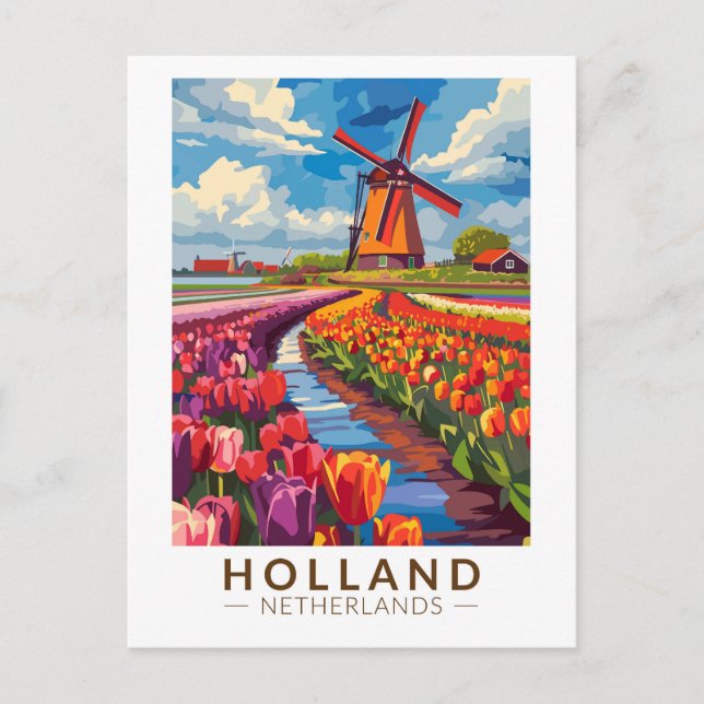 Holland Travel Art Vintage Vykort (Framsida)