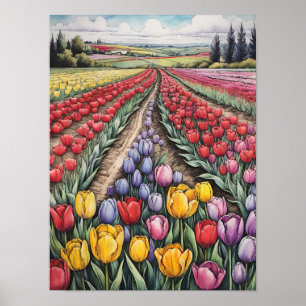 Holland Tulips Fält Tulip Art Poster