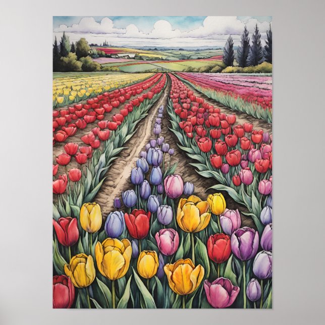 Holland Tulips Fält Tulip Art Poster (Framsidan)