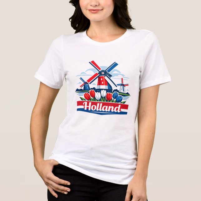 Holland Vindsuga och Tulpan Design Nederländerna  T Shirt (Framsida)