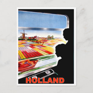 Holland, vy från tågfönster, vintage resor vykort