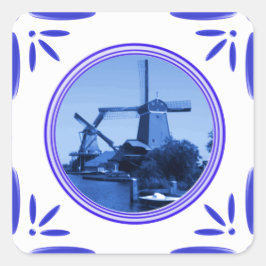 Holland Windmills Delft-Blue-Tile-look Prated Fyrkantigt Klistermärke