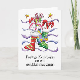 Holländare - julstrumpa med kanin och gåvor - helgkort