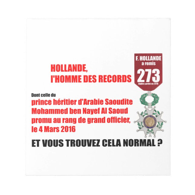 Hollande Record Legions d'Honneur - Anteckningsblo Anteckningsblock (Framsida)