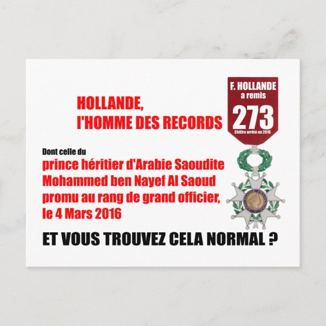 Hollande Record Legions d'Honneur - H Postcard Vykort (Framsida)
