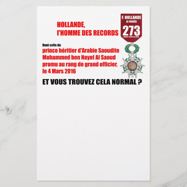 Hollande Record Legions d'Honneur - Letterhead Brevpapper (Framsida)