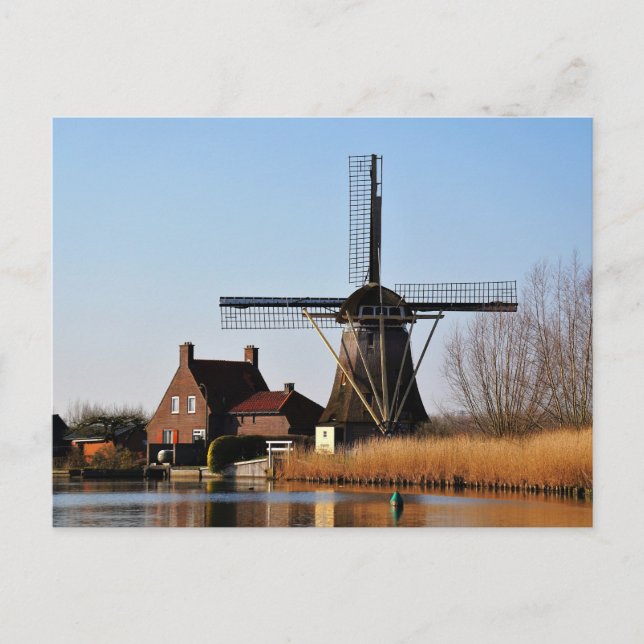 Hollandse Molen aan de waterkant. Vykort (Framsida)