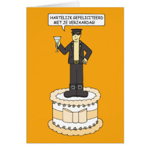 Holländsk grattis på födelsedagen, tecknadman i hälsningskort