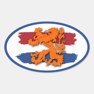 Holländsk röd vit blå flagga orange lejon Team Hol Ovalt Klistermärke