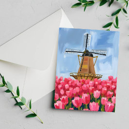 Holländsk väderkvarn Tulpan Blomsterfält Vattenfär
