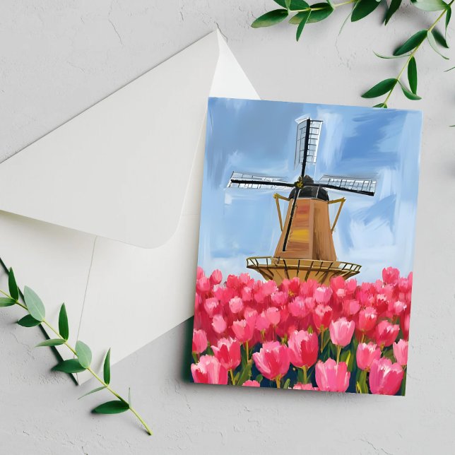 Holländsk väderkvarn Tulpan Blomsterfält Vattenfär (Skapare uppladdad)