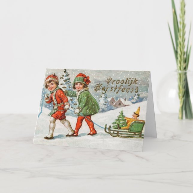 Holländsk Vroolijk Kerstfeest för Victorian Helgkort (Framsida)