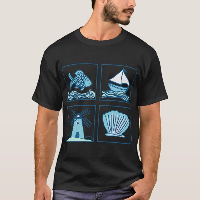 Holländska Delft Blå Strandplattor T Shirt (Framsida)
