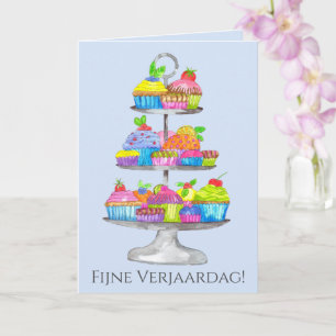 Holländska födelsedagsvattenfärg Cupcakes Kort