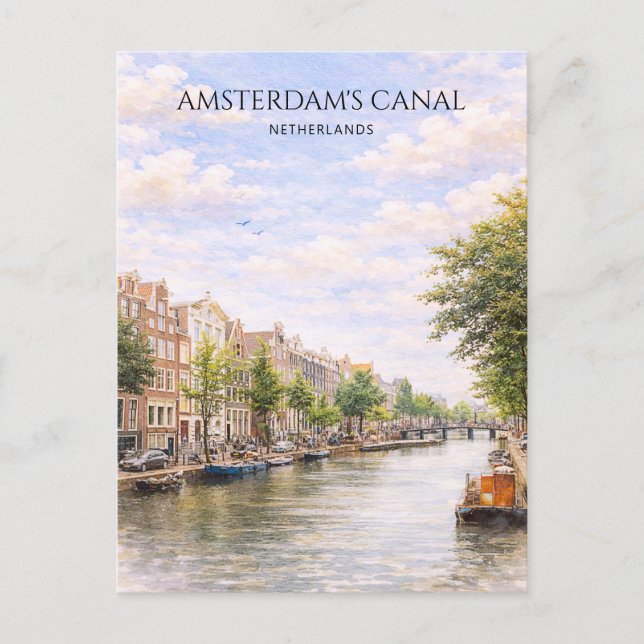 Holländska Kanalhus Amsterdam Akvarell Konstkort Helg Vykort (Framsida)