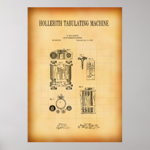 HOLLERITH TABULATING MASKIN PATENT 1889 POSTER