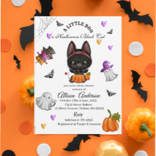 Holloween Black Cat Pumpkin Little Boo Baby showe Inbjudningar