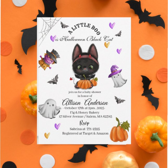 Holloween Black Cat Pumpkin Little Boo Baby showe Inbjudningar (Skapare uppladdad)
