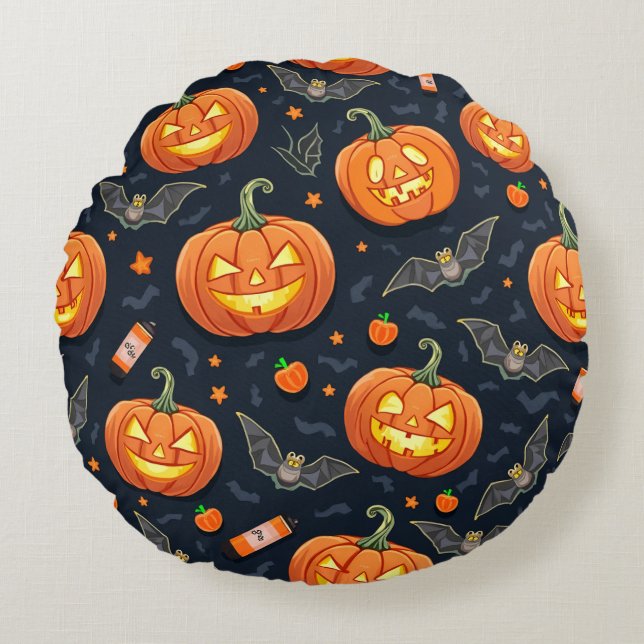 Holloween Pumkin Round Pillow Rund Kudde (Framsidan)