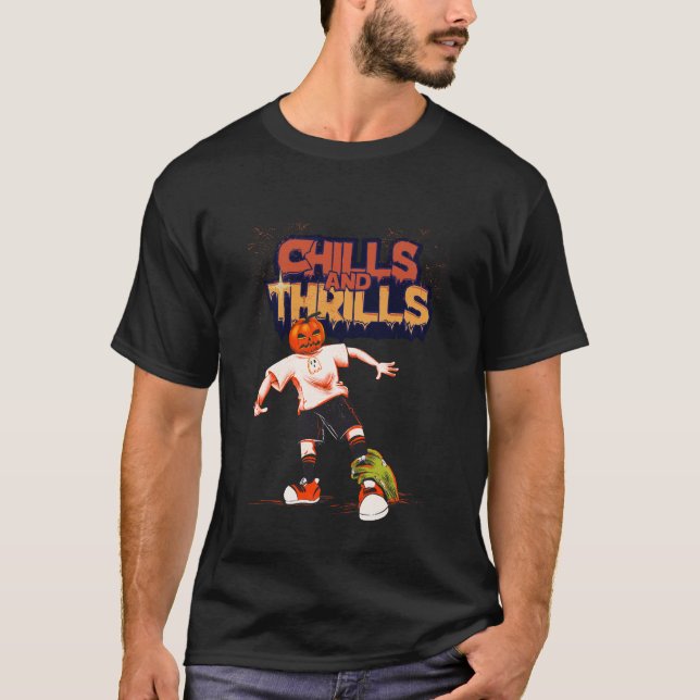 HOLLOWEEN PUMPKIN CHILLS AND THRILLS TSHIRT DESIGN T SHIRT (Framsida)