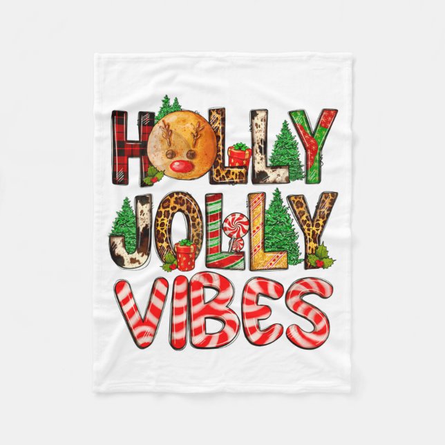 Holly A Jolly Vibes Reindeer Christmas Trees Light Fleecefilt (Framsidan)