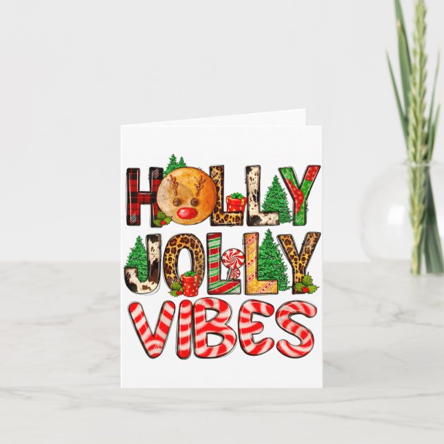 Holly A Jolly Vibes Reindeer Christmas Trees Light Kort (Framsida)