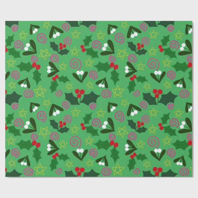 Holly and Mistletoe Holiday Wrapping Paper Presentpapper (Platt)