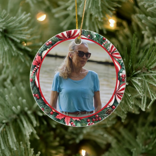 Holly and Peppermint Wreath ANY Photo Julgransprydnad Keramik (Träd)