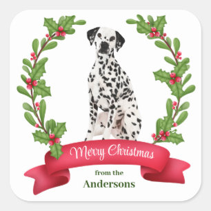 Holly Banner Dalmatian Hund jul Fyrkantigt Klistermärke