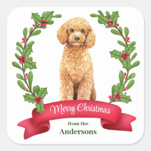 Holly Banner Pudel Hund jul Fyrkantigt Klistermärke