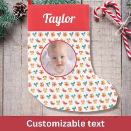 Holly Bell Stickningsmönster Anpassad text Namn Fo Liten Julstrumpa